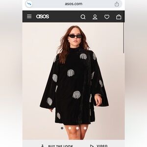ASOS EDITION Curve embellished diamante fringe high neck velvet mini dress